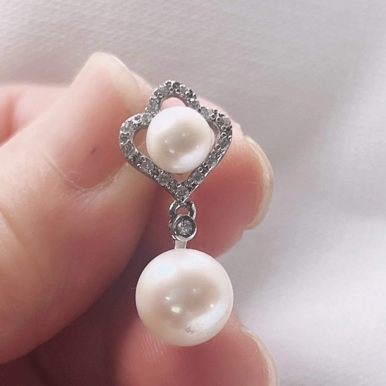 Sterling Silver Earring Double Freshwater Pearl with Clear CZ Flower Shaped Top sold by Zulily product image thumbnail 3