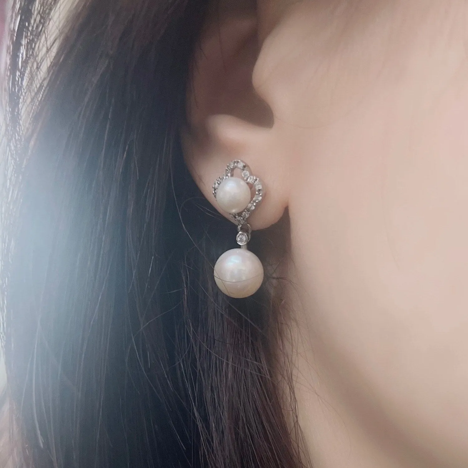 Sterling Silver Earring Double Freshwater Pearl with Clear CZ Flower Shaped Top sold by Zulily product image thumbnail 2