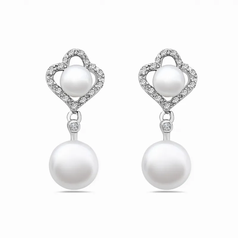Sterling Silver Earring Double Freshwater Pearl with Clear CZ Flower Shaped Top sold by Zulily