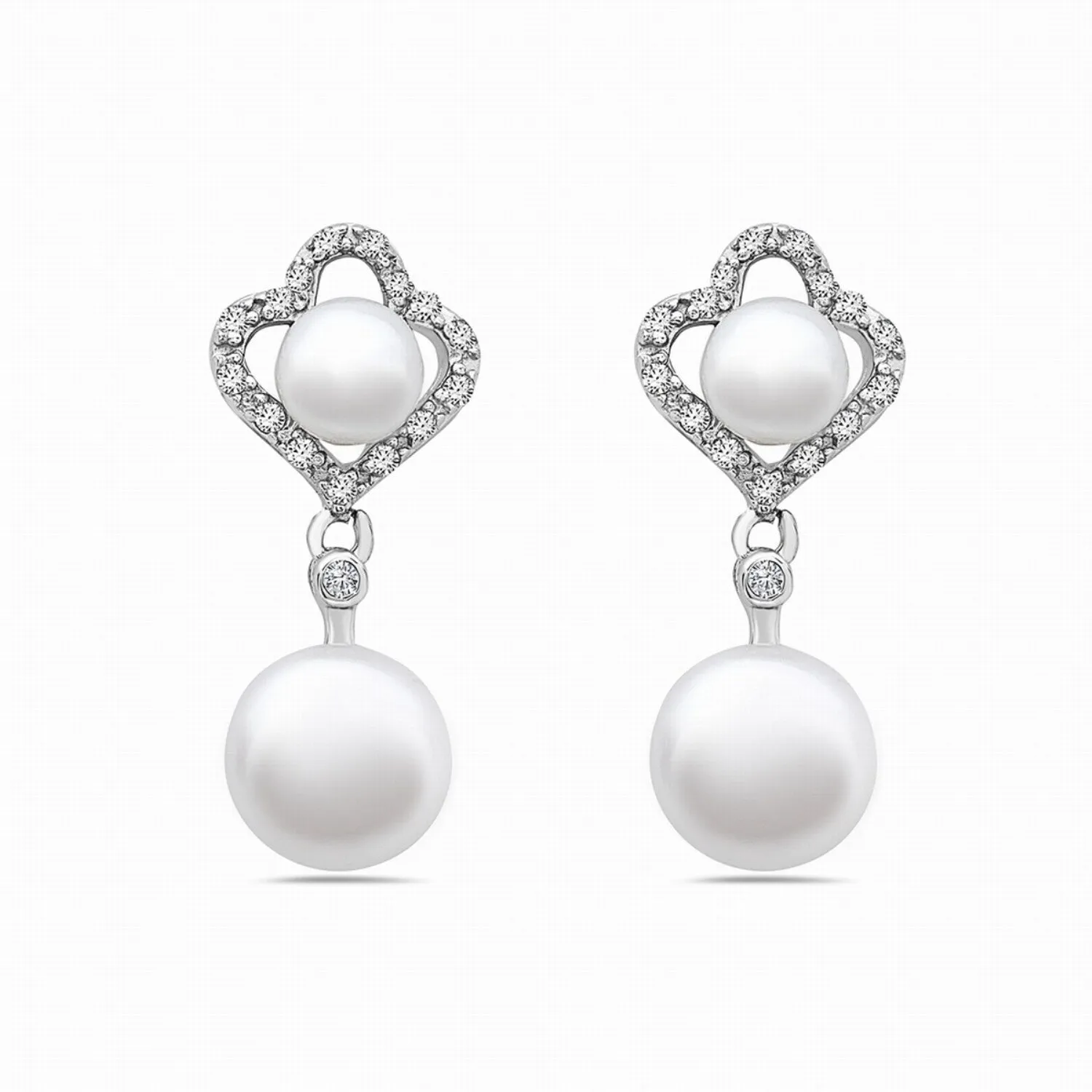 Sterling Silver Earring Double Freshwater Pearl with Clear CZ Flower Shaped Top sold by Zulily