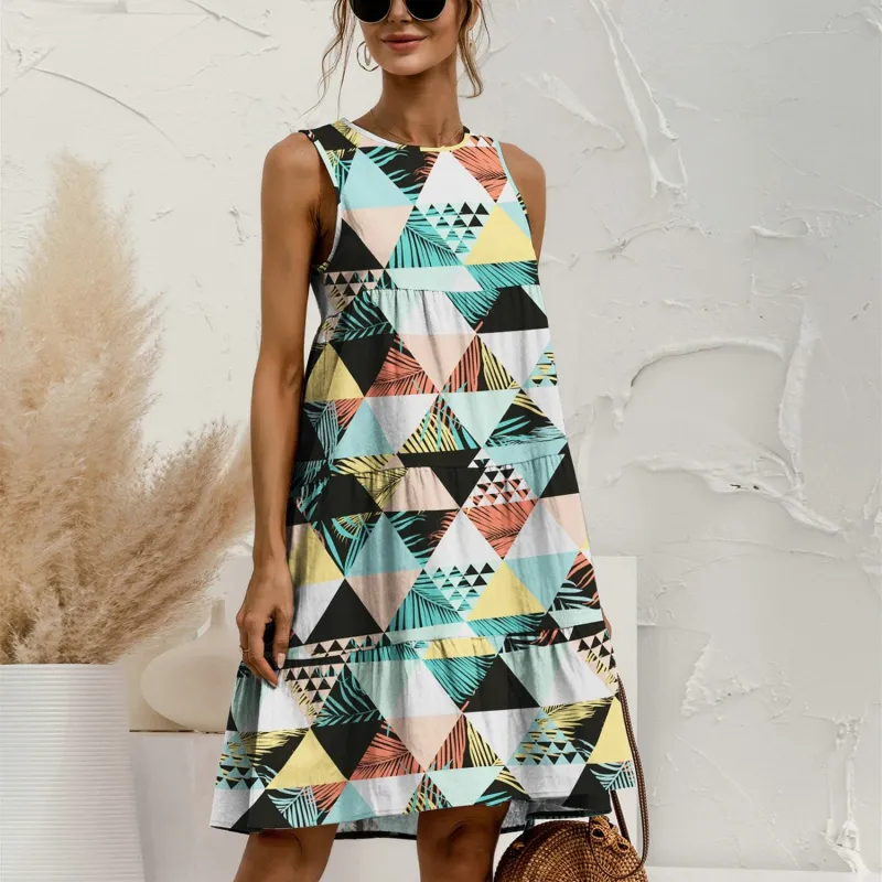 Turquoise & Coral Leaf Tiered Round Neck Sleeveless Dress sold by Zulily