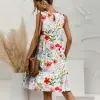 White & Pink Floral Leaf Tiered Round Neck Sleeveless Dress sold by Zulily