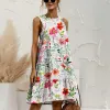 White & Pink Floral Leaf Tiered Round Neck Sleeveless Dress sold by Zulily