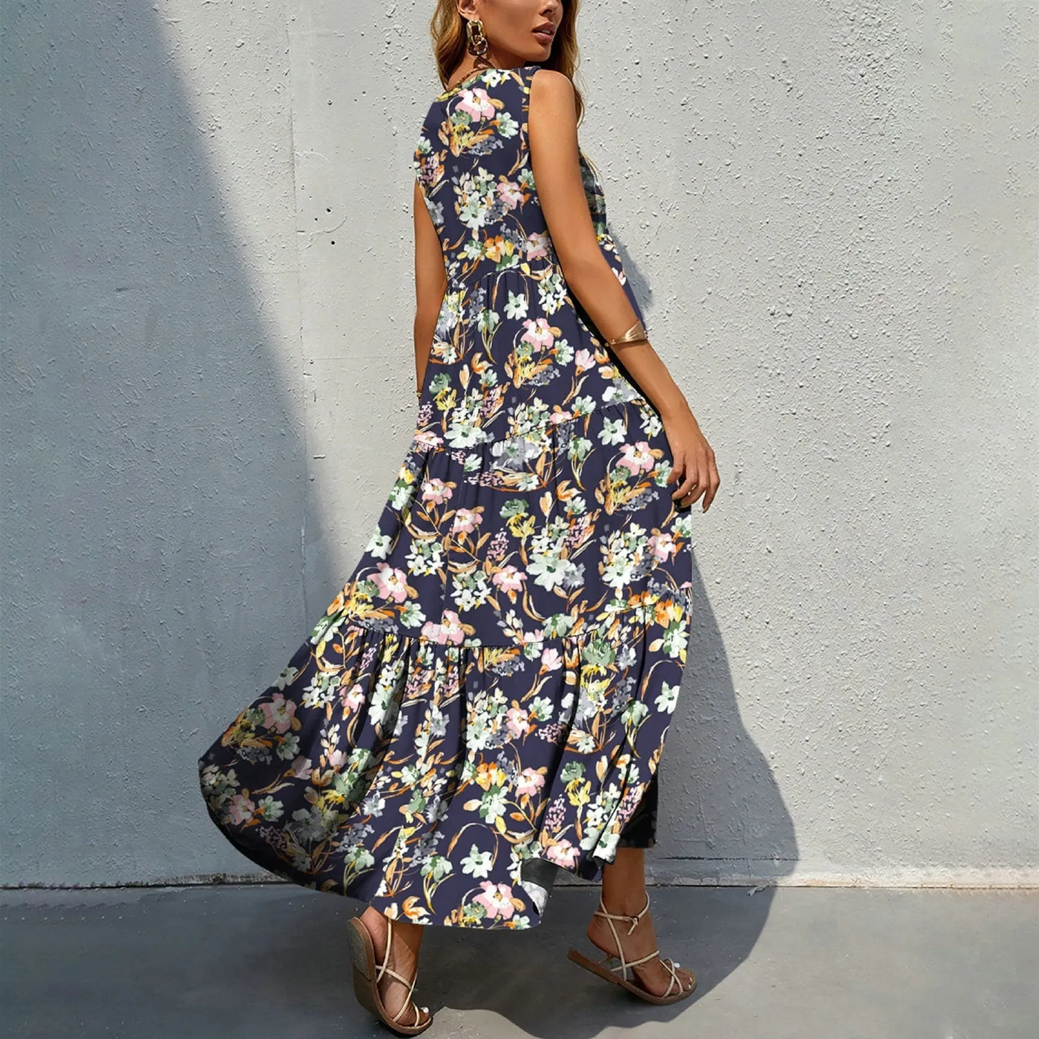 Multi Color Floral Tiered V-Neck Sleeveless Dress sold by Zulily product image thumbnail 2