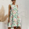 Pink & Green Watercolor Floral Leaf Tiered Round Neck Sleeveless Dress sold by Zulily