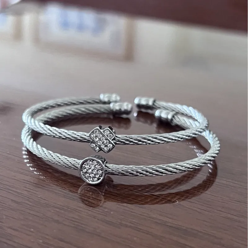 Fashion Duo Bangle Crystal Pave Round and Cross Shapes made by Zulily
