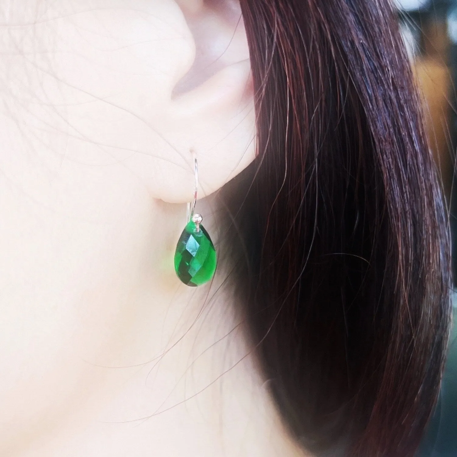 Sterling Silver Earring with Teardrop Emerald Green Crystal sold by Zulily product image thumbnail 2