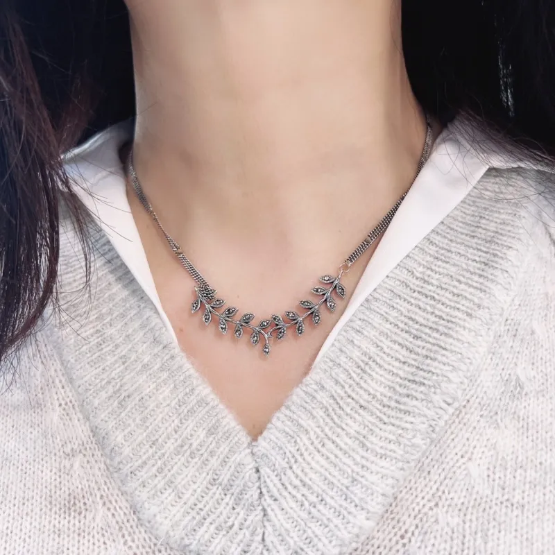 Marcasite & Sterling Silver Array of Leaf Centerpiece Necklace sold by Zulily