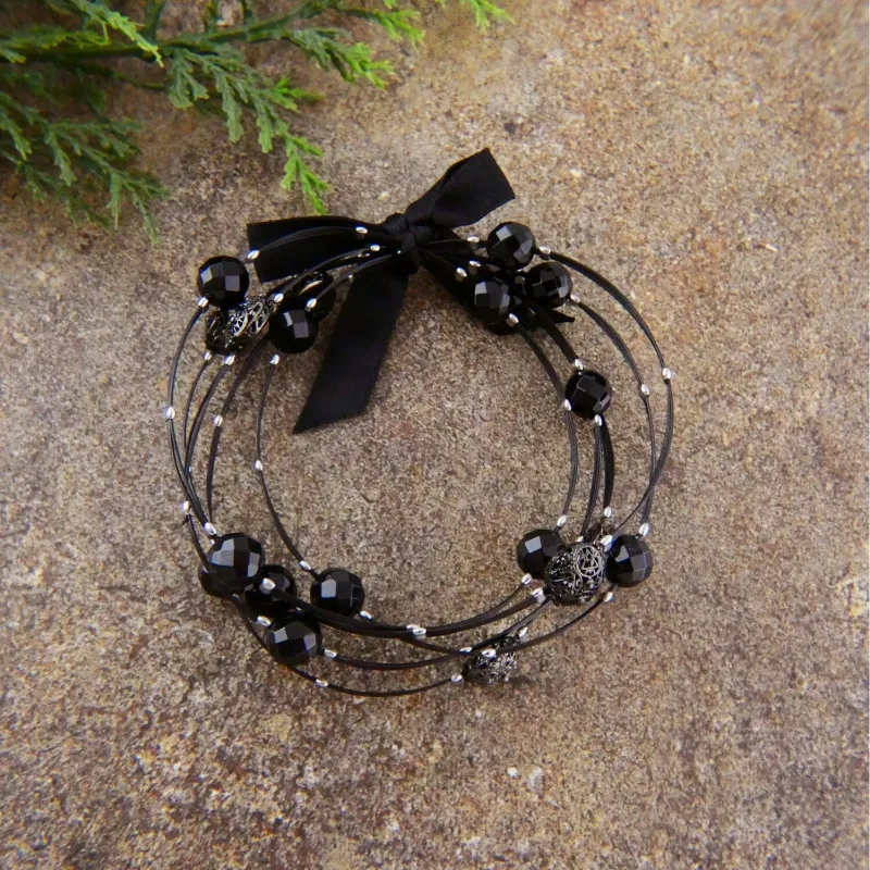 Brass Metal Fashion Bracelets 5-PC sets with Black Beads sold by Zulily