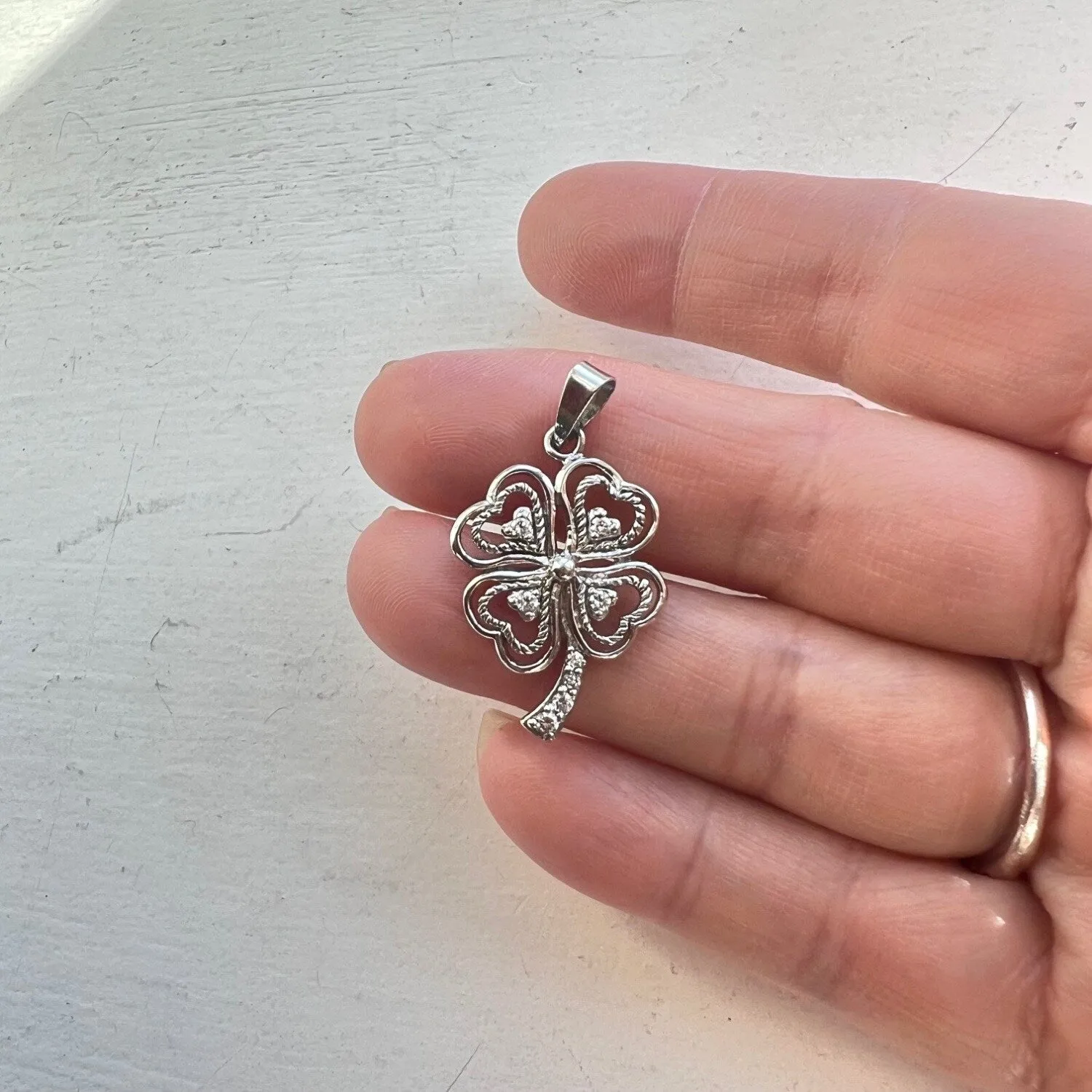 Sterling Silver Clover Layer line with tiny hearts Charm Necklace sold by Zulily product image thumbnail 2