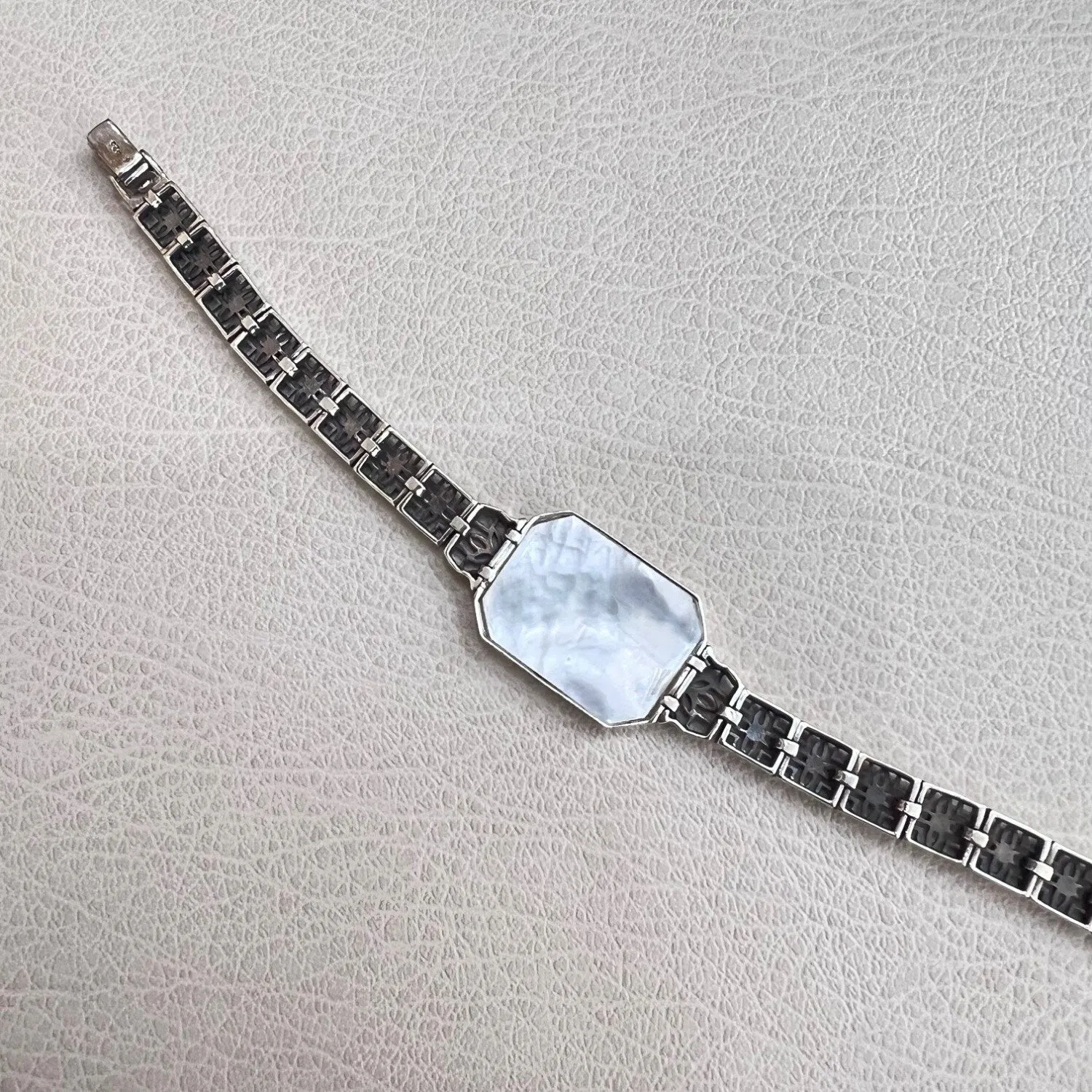 Marcasite & Sterling Silver Victoria Style Rectangular Mother of Pearl Centerpiece Bracelet sold by Zulily product image thumbnail 4