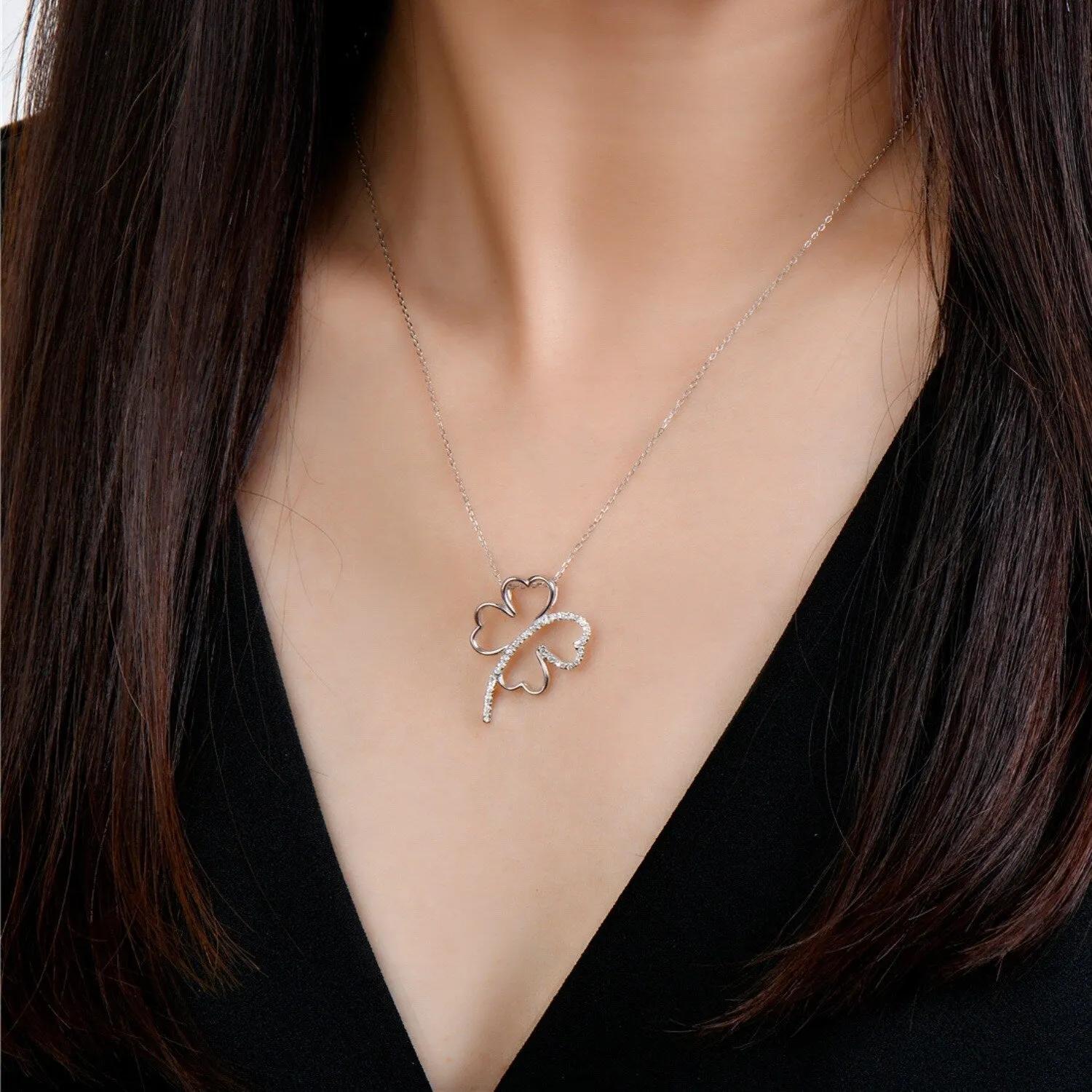 Sterling Silver Clover CZ Line Charm Necklace sold by Zulily product image thumbnail 2