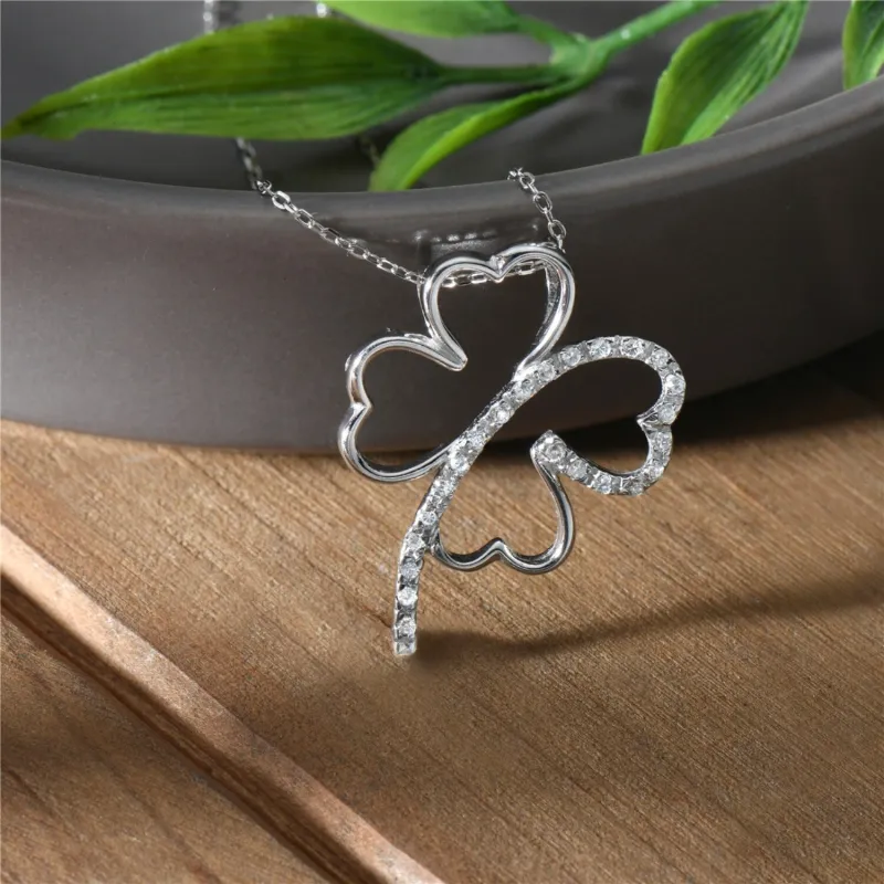 Sterling Silver Clover CZ Line Charm Necklace sold by Zulily