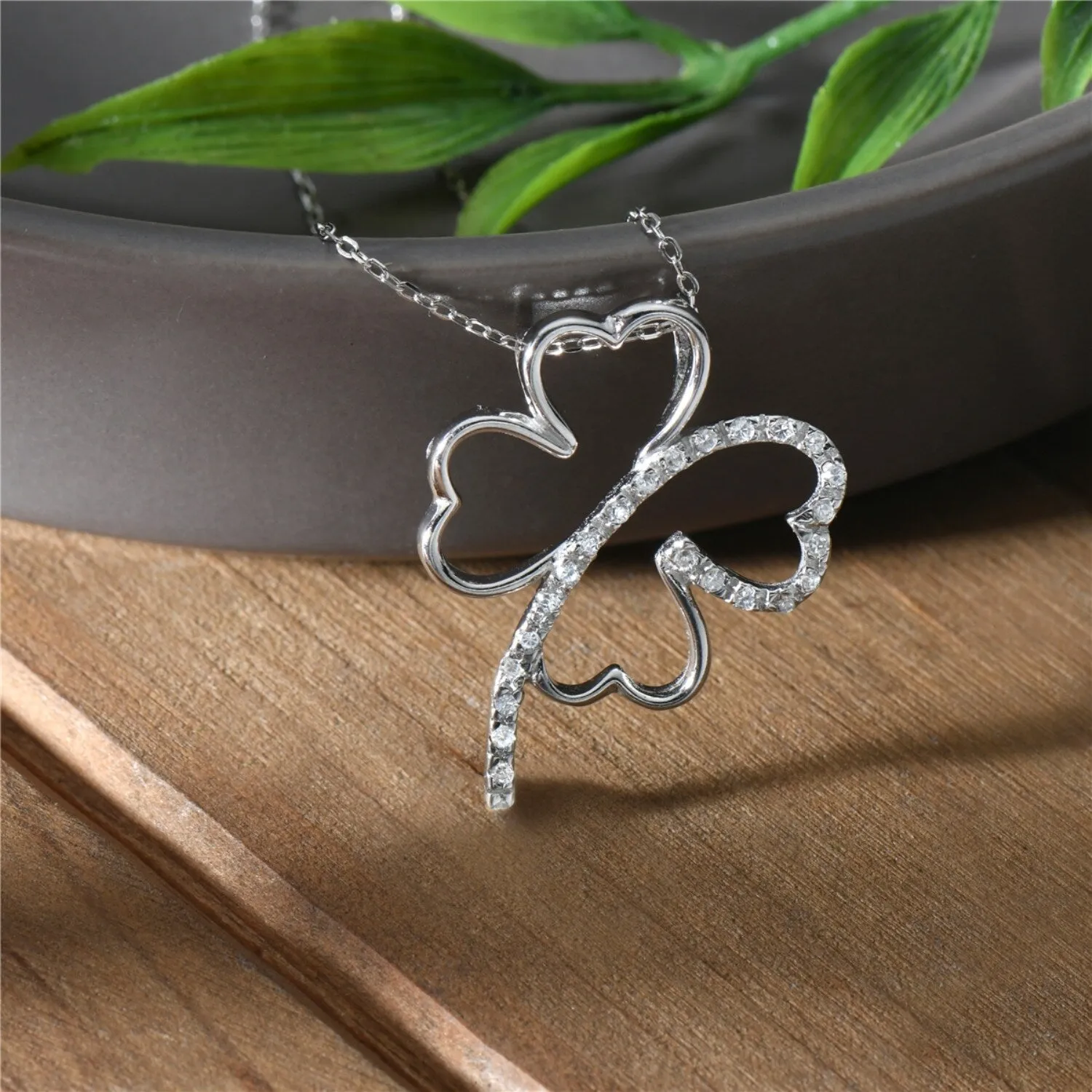 Sterling Silver Clover CZ Line Charm Necklace sold by Zulily