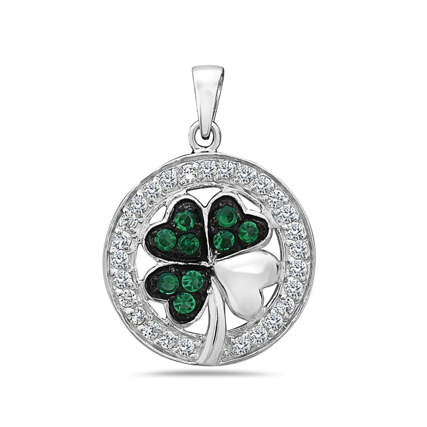 Sterling Silver CZ and Green Crystal Shamrock in Round Shape Charm Necklace sold by Zulily product image thumbnail 3