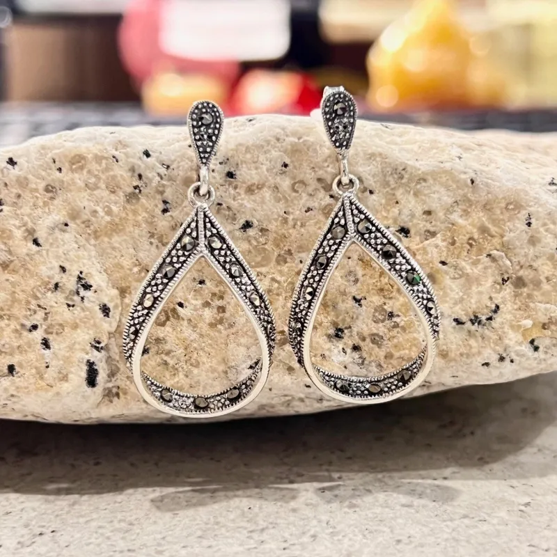 Marcasite Stone Sterling Silver Open Teardrop Earring sold by Zulily