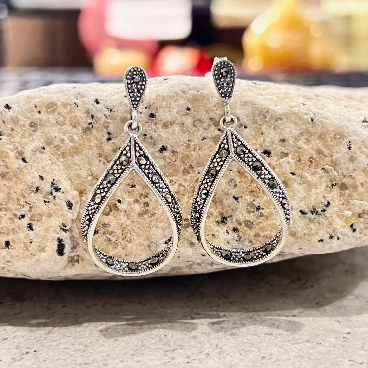Marcasite Stone Sterling Silver Open Teardrop Earring sold by Zulily