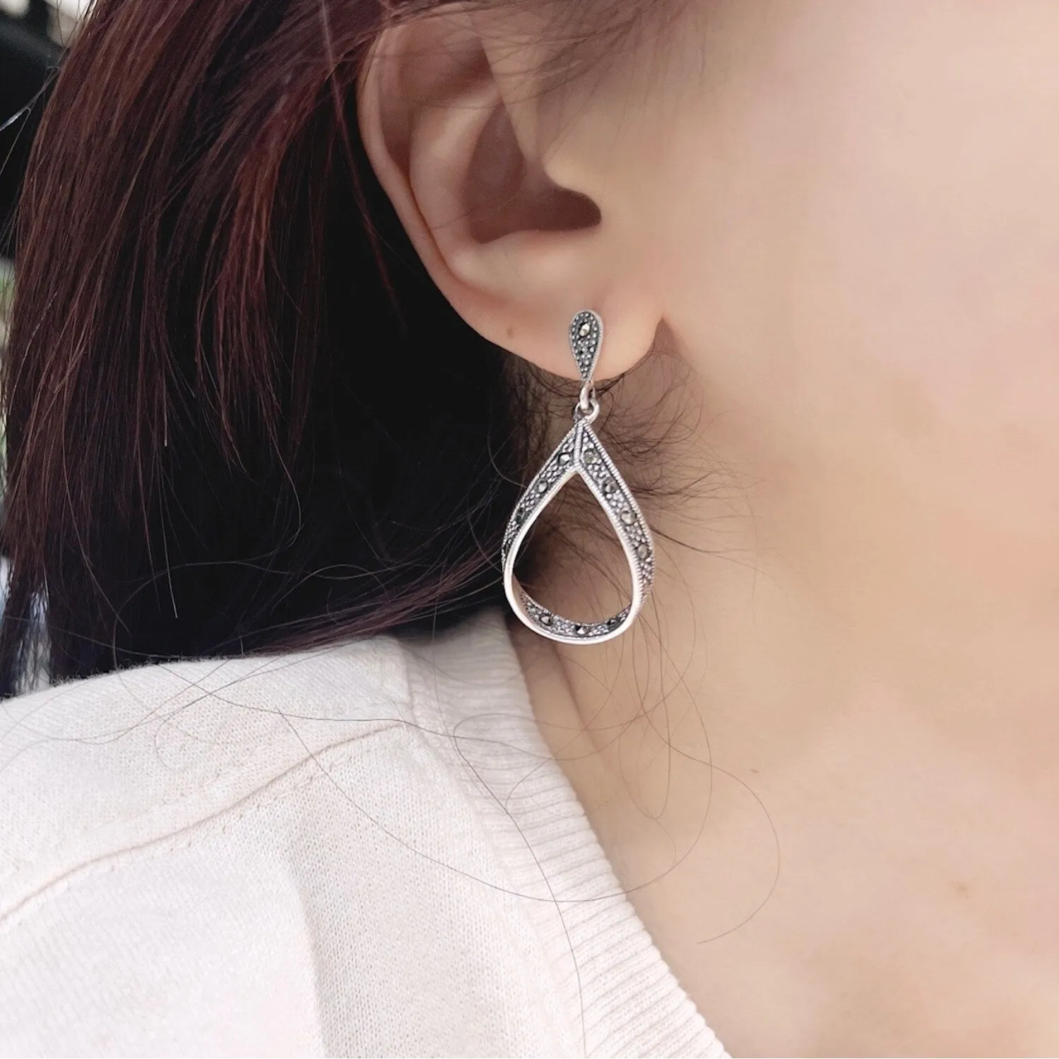 Marcasite Stone Sterling Silver Open Teardrop Earring sold by Zulily product image thumbnail 2