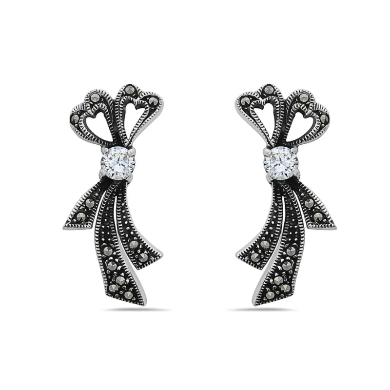 Marcasite Stone and Sterling Siler Bow Earring Post CZ Stone sold by Zulily