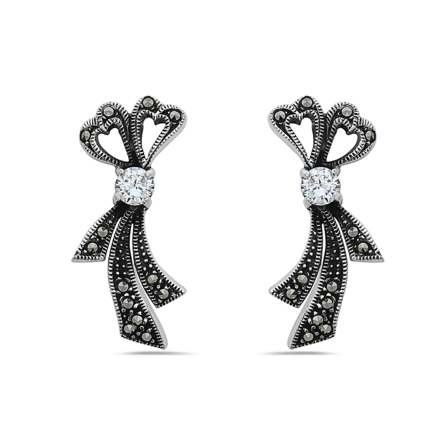 Marcasite Stone and Sterling Siler Bow Earring Post CZ Stone sold by Zulily
