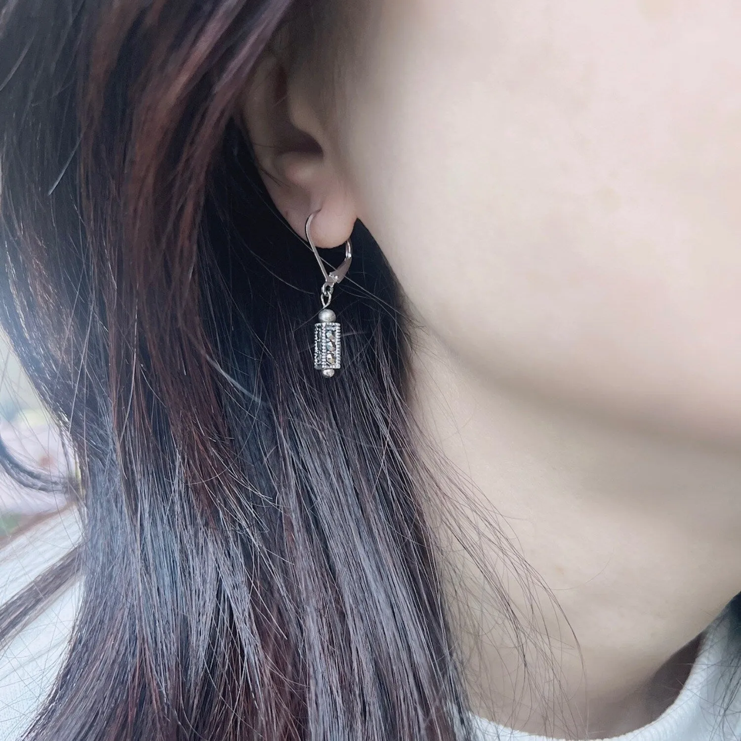 Marcasite 4-sided Pillar Cute Drop with Leverback Sterling Silver Earring sold by Zulily product image thumbnail 2