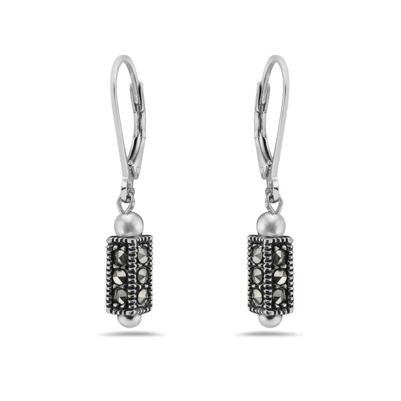 Marcasite 4-sided Pillar Cute Drop with Leverback Sterling Silver Earring sold by Zulily