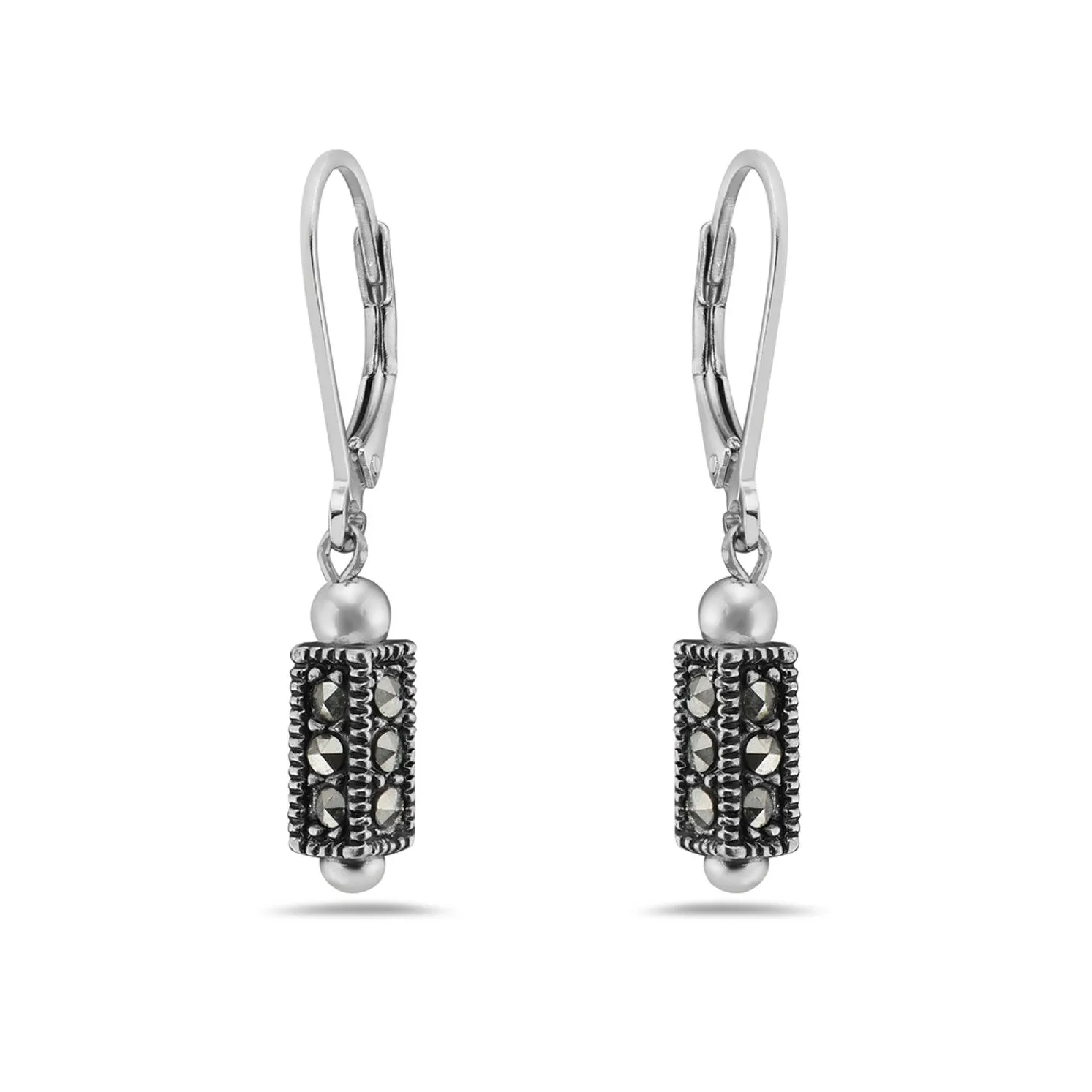 Marcasite 4-sided Pillar Cute Drop with Leverback Sterling Silver Earring sold by Zulily