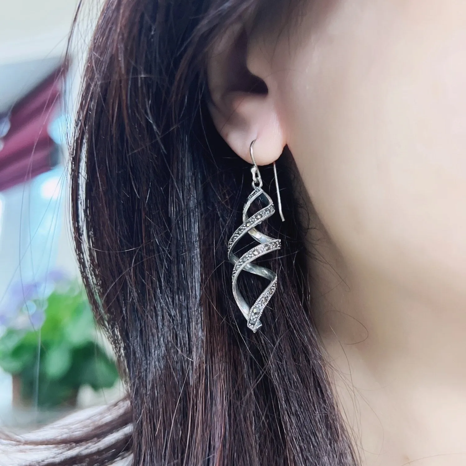 Marcasite Spiraling Line Sterling Silver Earring sold by Zulily product image thumbnail 2