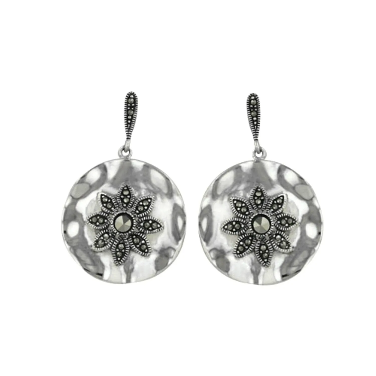 Marcasite Sterling Silver Flower Round Coin Texture Earring sold by Zulily product image thumbnail 3