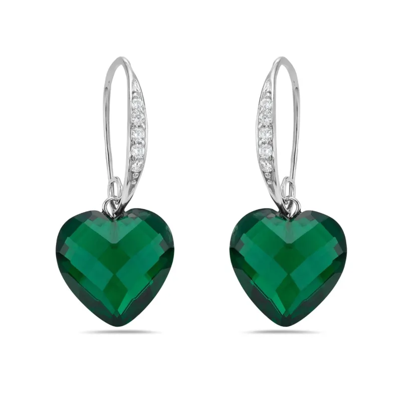 Sterling Silver Heart Shaped Emerald Green Crystal with CZ Bar Top Earring made by Zulily