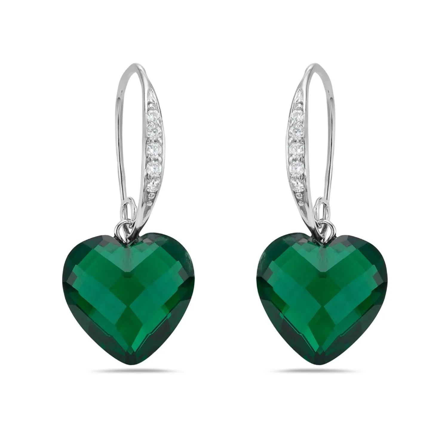 Sterling Silver Heart Shaped Emerald Green Crystal with CZ Bar Top Earring sold by Zulily