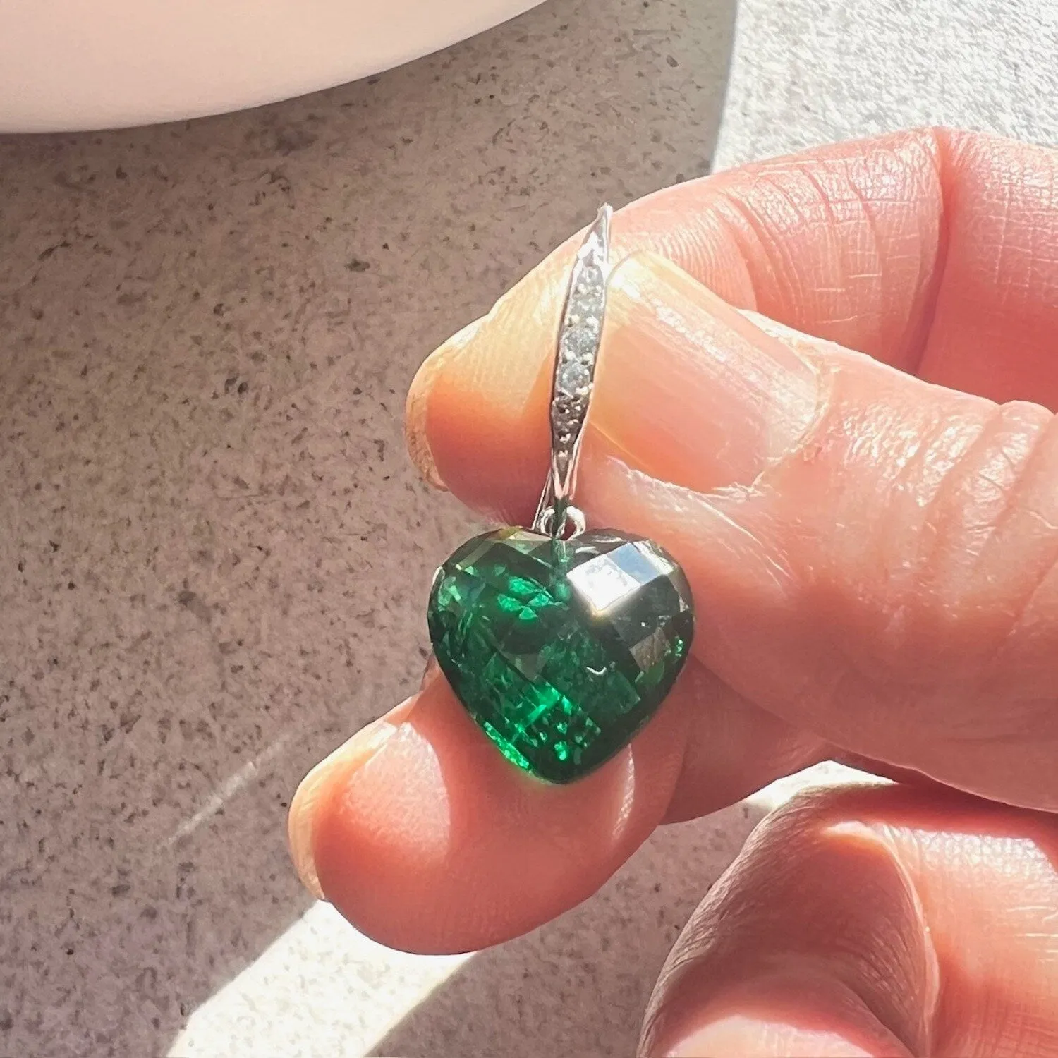 Sterling Silver Heart Shaped Emerald Green Crystal with CZ Bar Top Earring sold by Zulily product image thumbnail 3