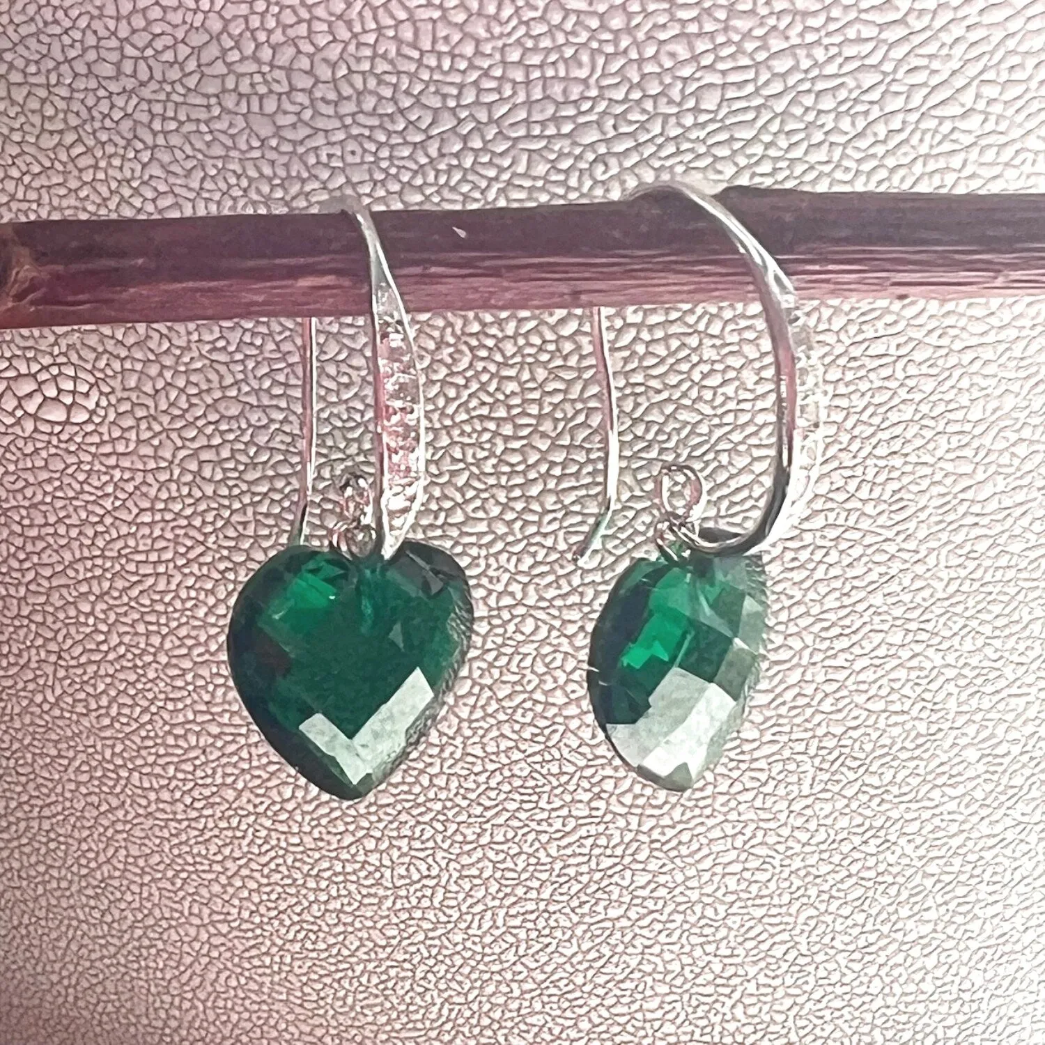 Sterling Silver Heart Shaped Emerald Green Crystal with CZ Bar Top Earring sold by Zulily product image thumbnail 4