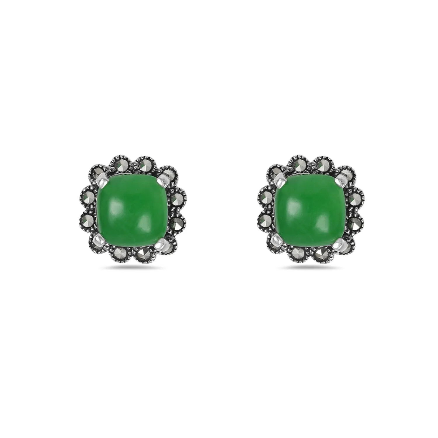 Marcasite Cushion Green Jade Sterling Silver Stud Earring sold by Zulily
