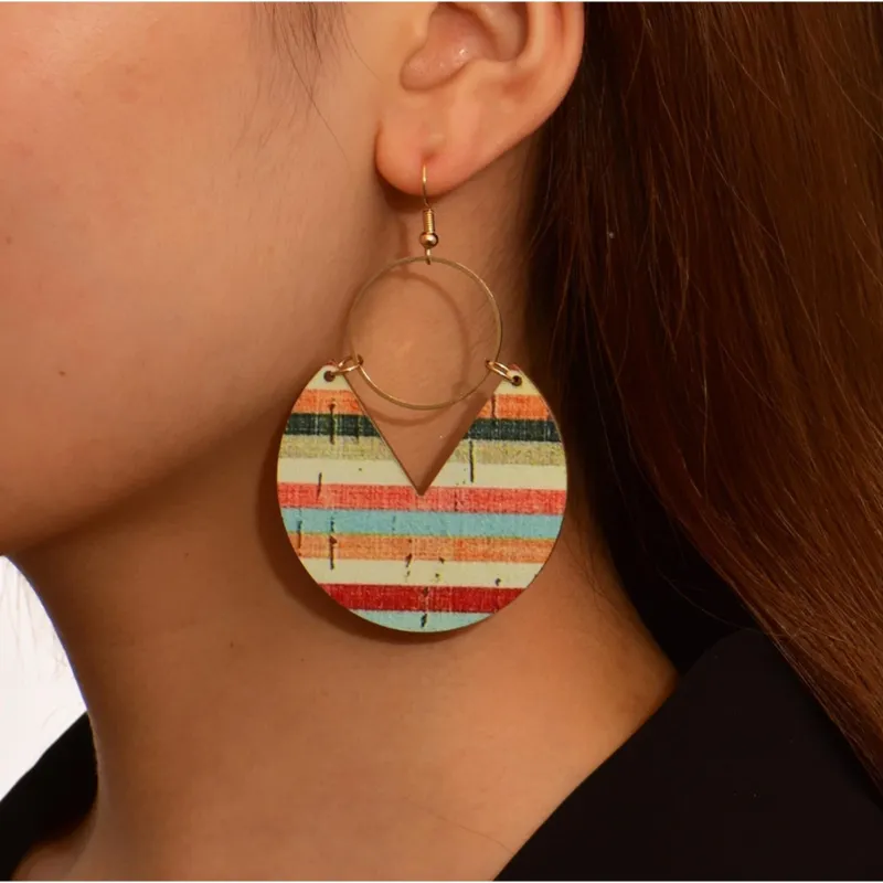 Goldtone Multi Colored Striped Circular Drop Earrings - Gold sold by Zulily