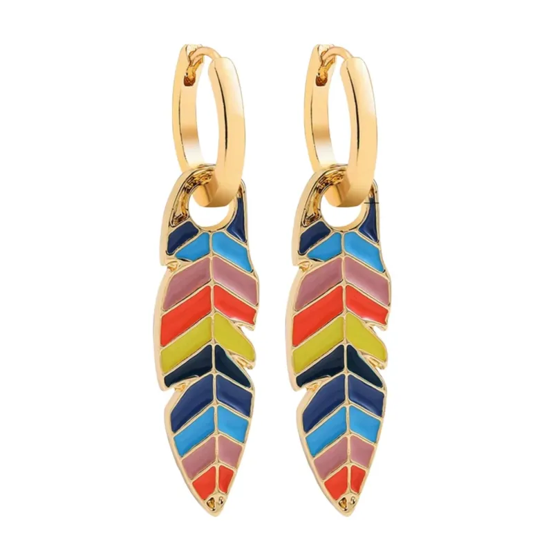 Goldtone & Multi Colored Feather Huggie Hoop Earrings - Blue sold by Zulily
