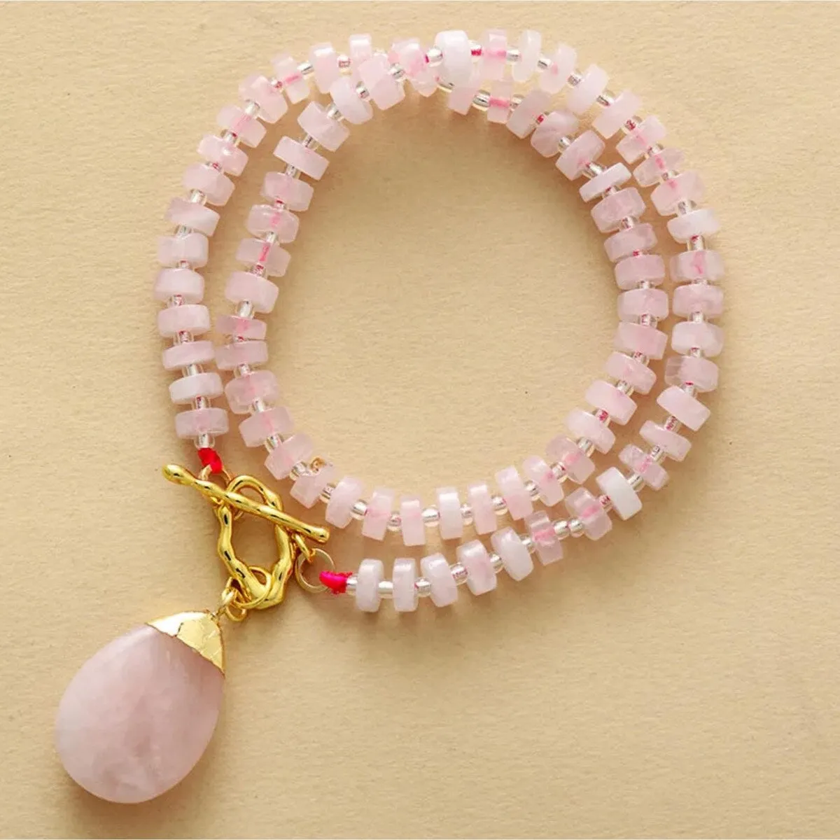 Rose Quartz Beaded Teardrop T Bar Necklace - White sold by Zulily product image thumbnail 2