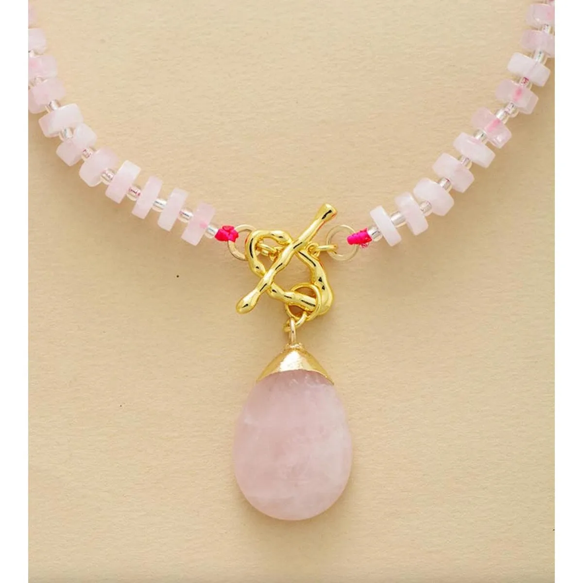 Rose Quartz Beaded Teardrop T Bar Necklace - White sold by Zulily product image thumbnail 3