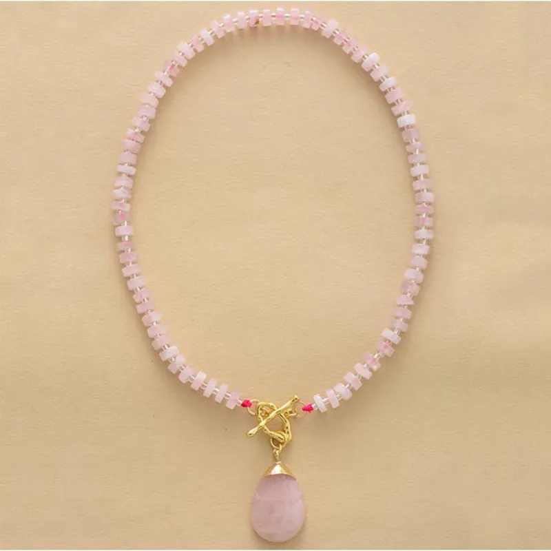 Rose Quartz Beaded Teardrop T Bar Necklace - White sold by Zulily