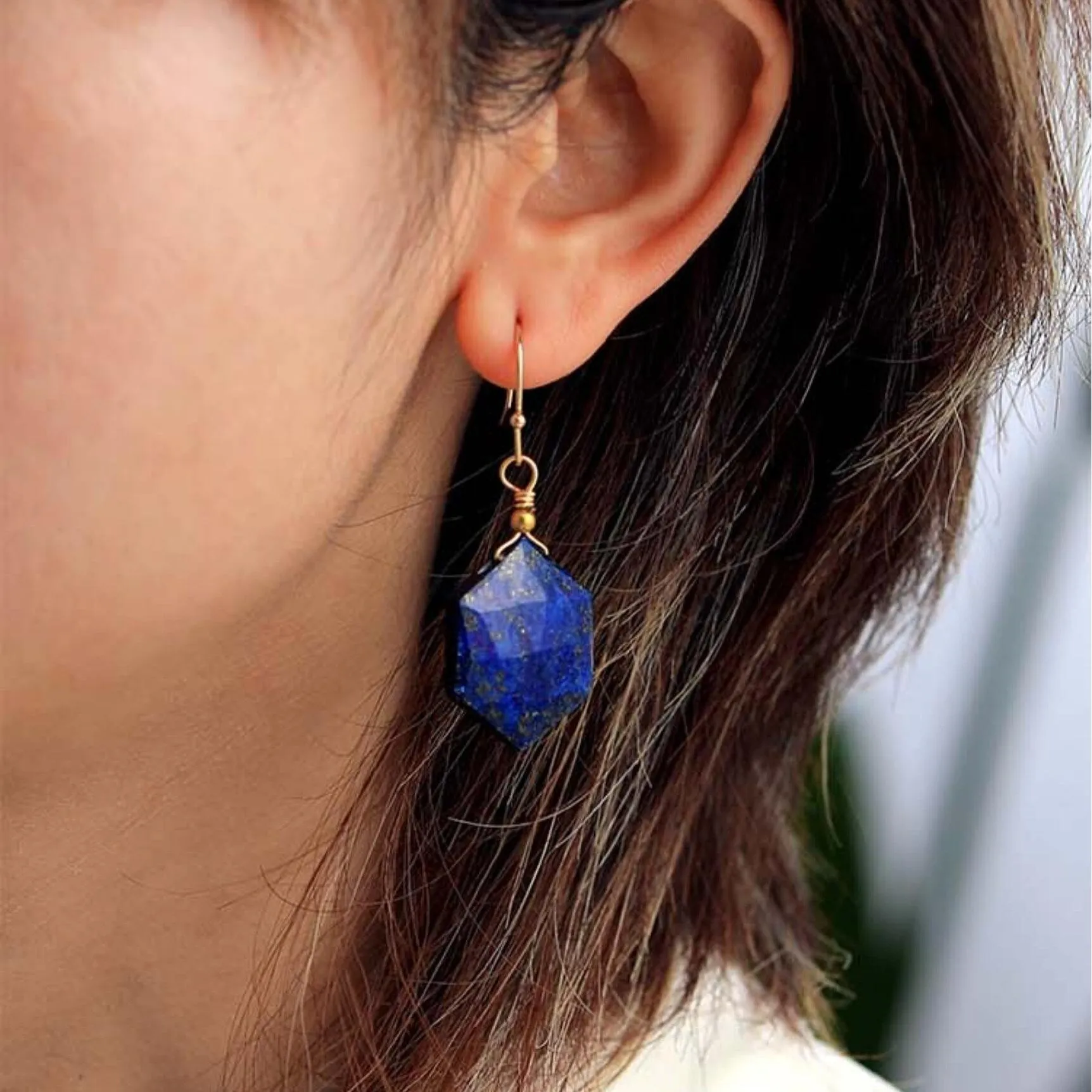 Lapis Stone Hexagonal Drop Earrings sold by Zulily product image thumbnail 3