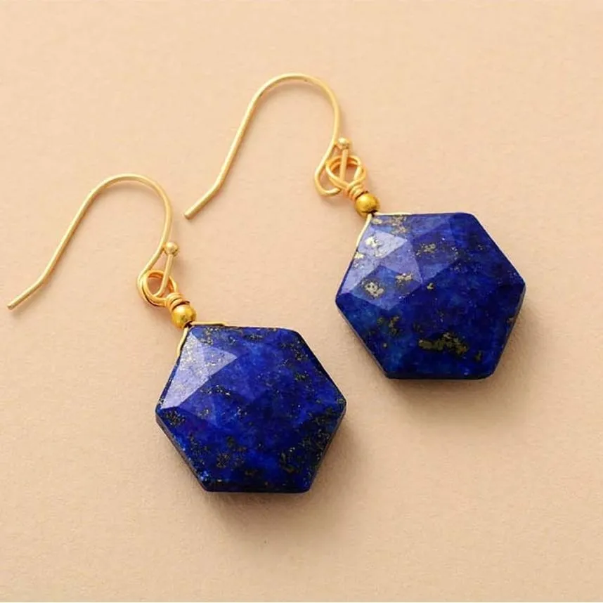 Lapis Stone Hexagonal Drop Earrings sold by Zulily product image thumbnail 2
