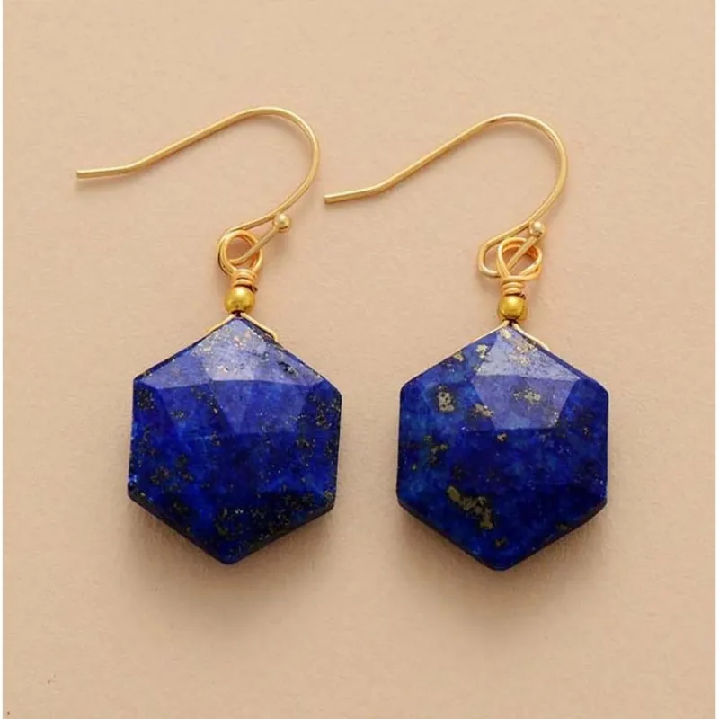 Lapis Stone Hexagonal Drop Earrings sold by Zulily