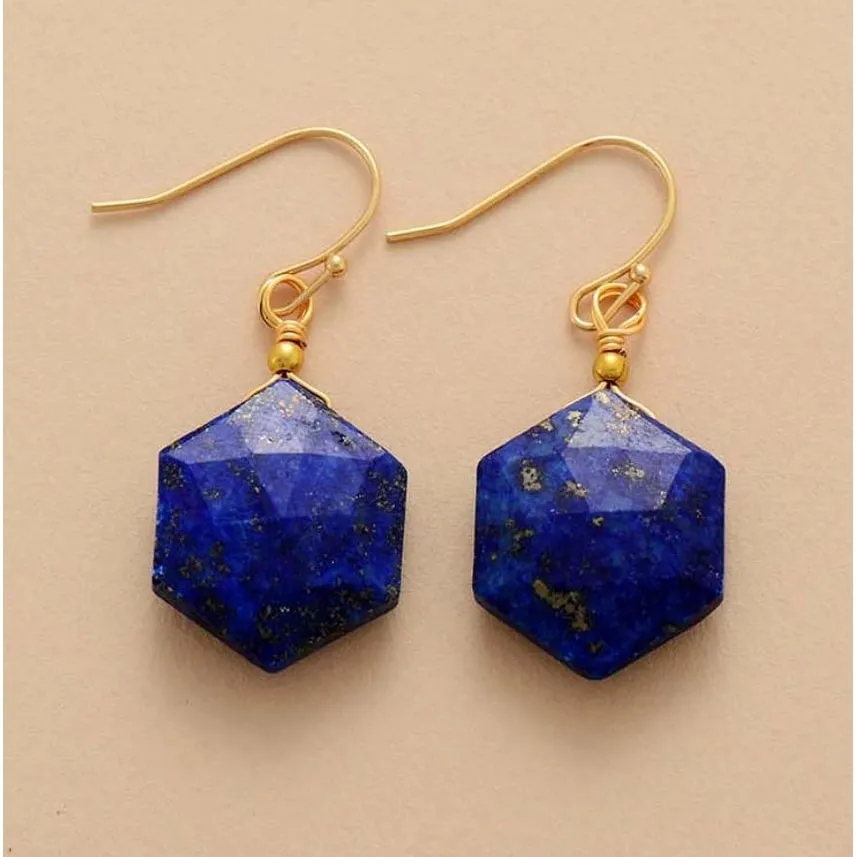 Lapis Stone Hexagonal Drop Earrings sold by Zulily