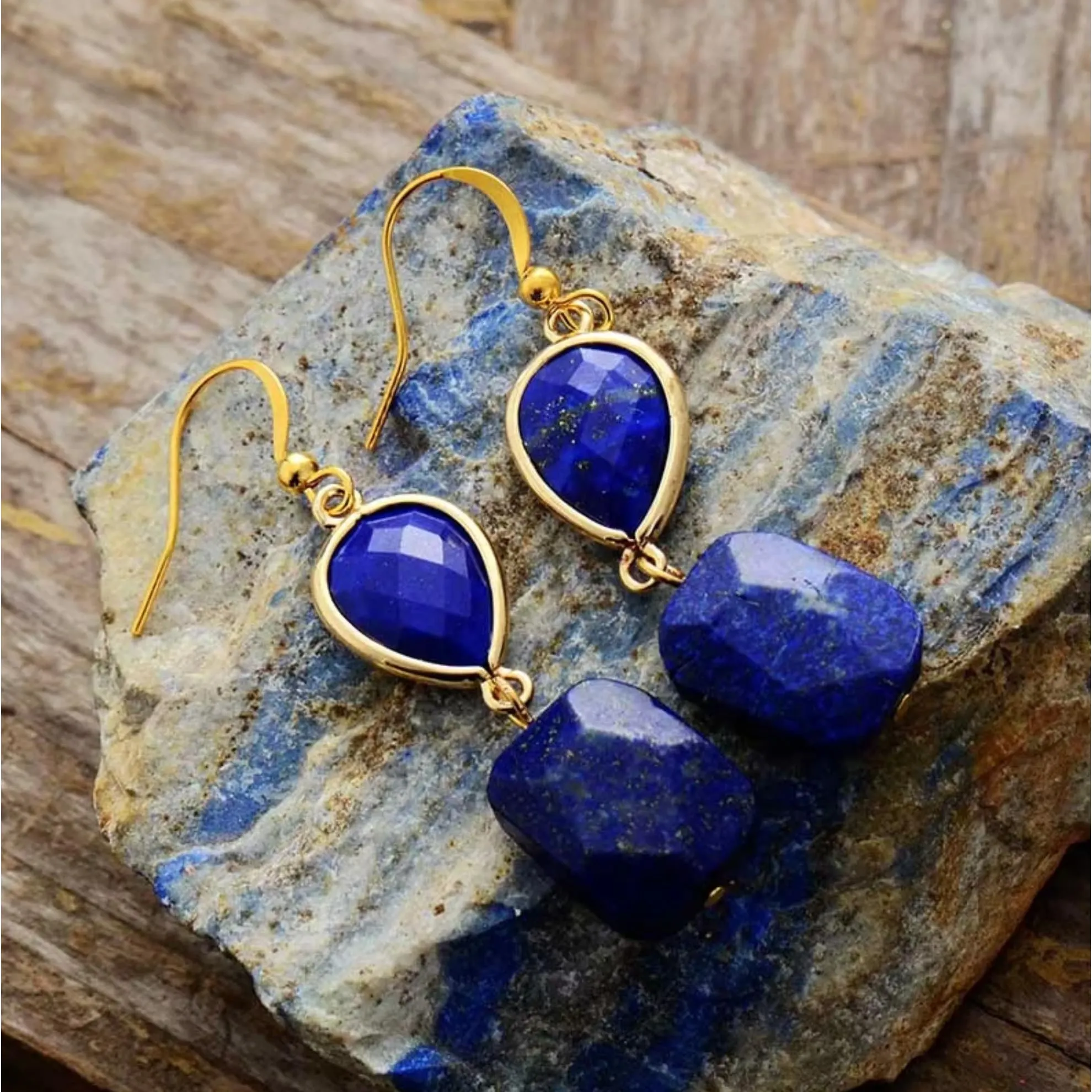 Goldtone Lapis Drop Earrings sold by Zulily product image thumbnail 2