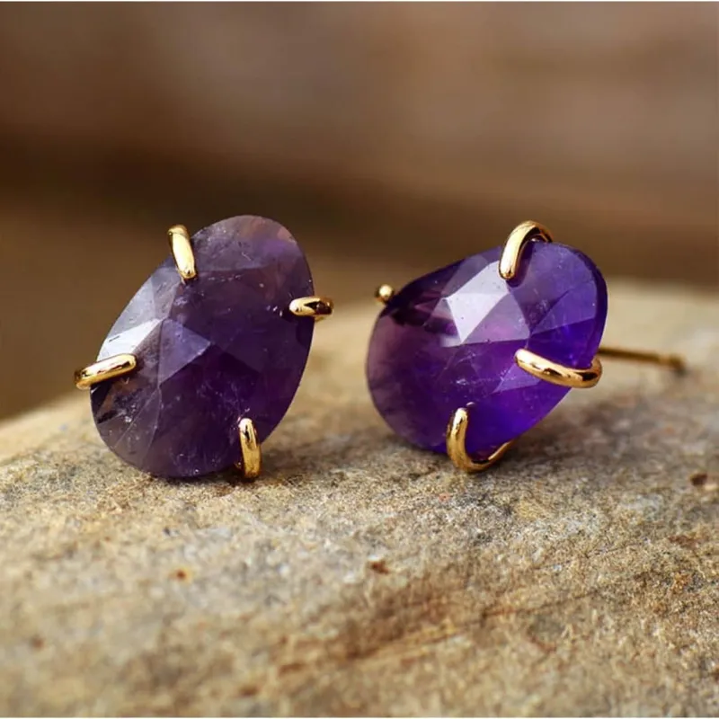 Amethyst Stone Goldtone Prong Stud Earrings sold by Zulily