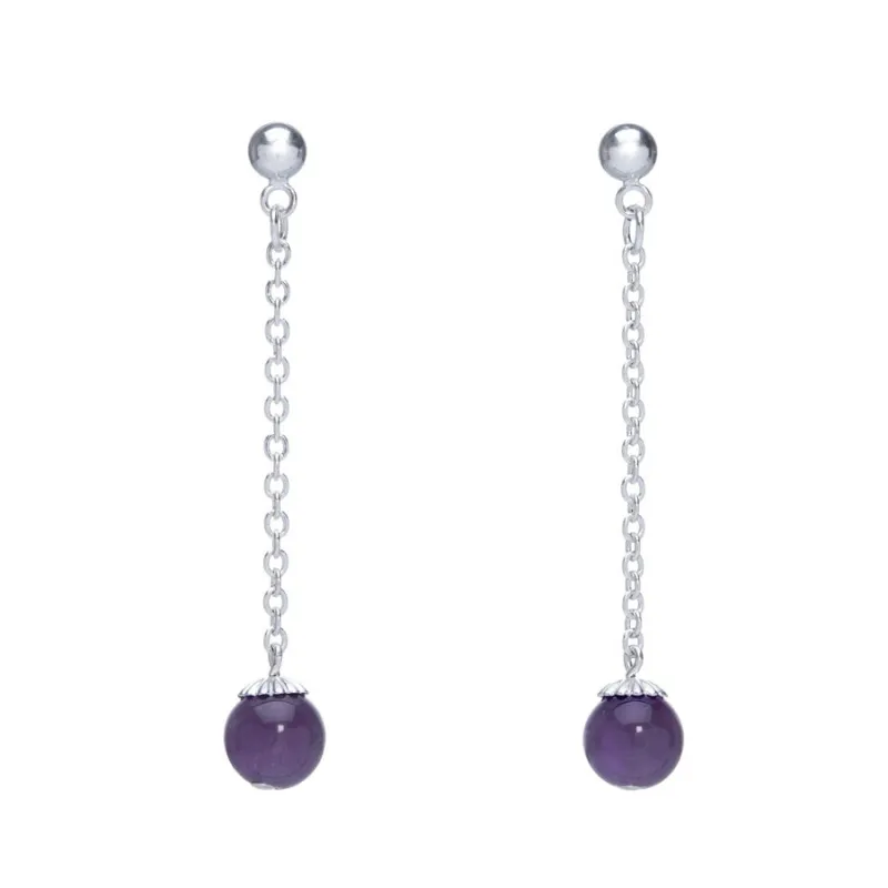 Amethyst Silvertone Chain Drop Earrings sold by Zulily