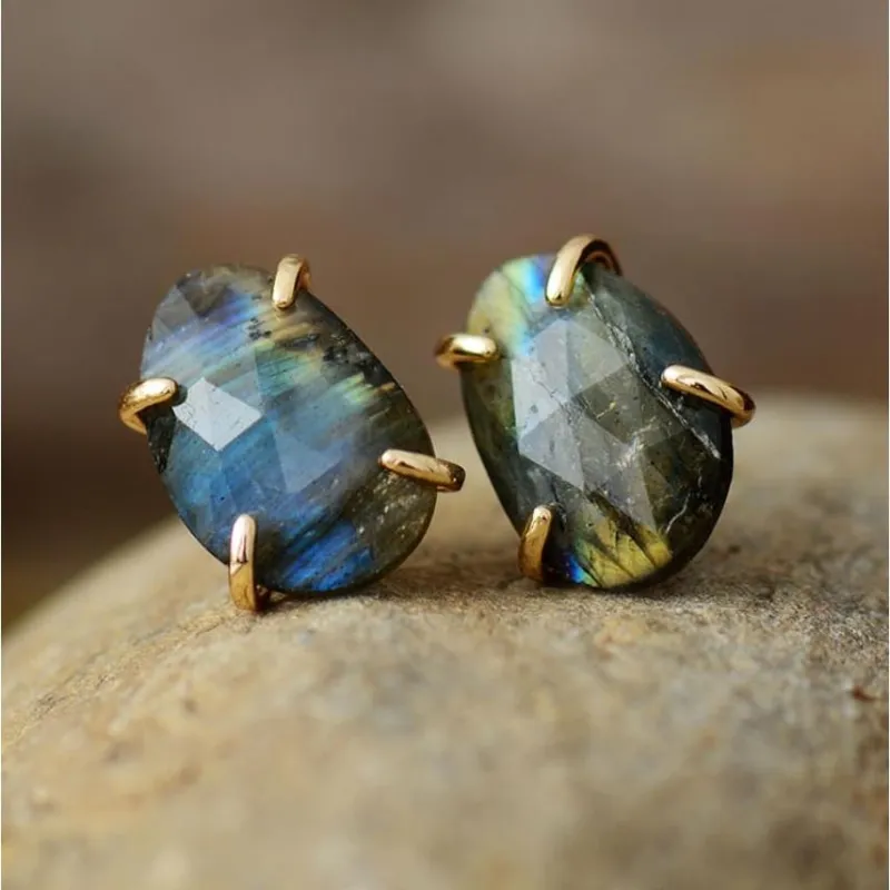 Handmade Natural Labradorite Stud Earrings sold by Zulily
