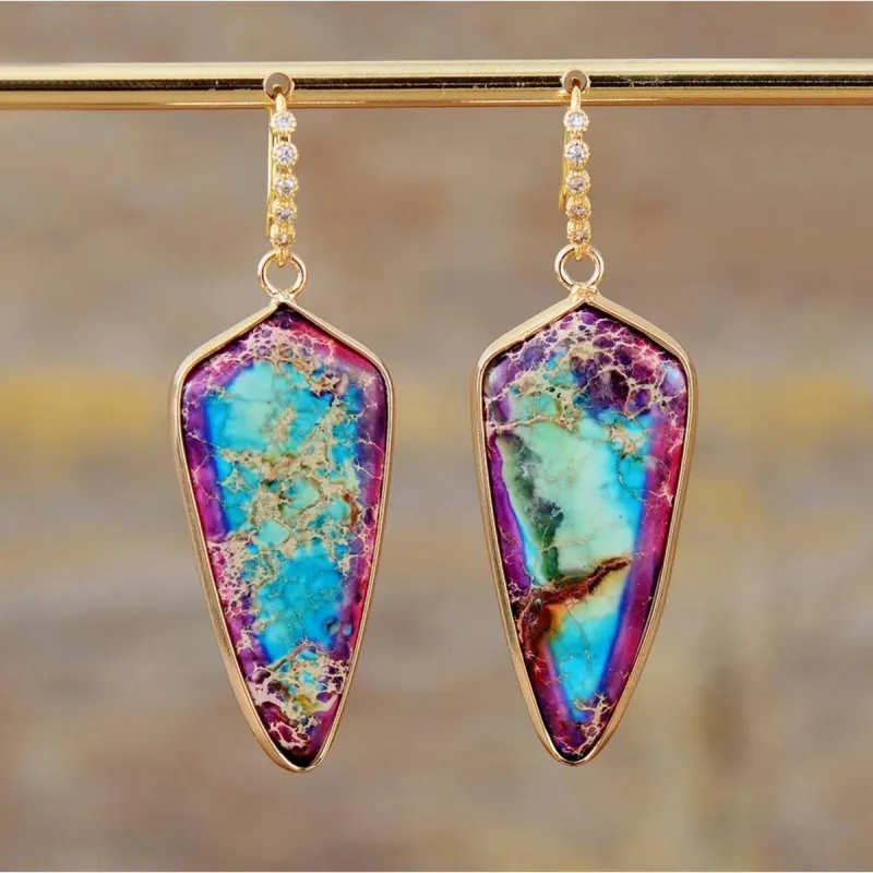 Purple & Blue Howlite Arrow Head Drop Earrings sold by Zulily