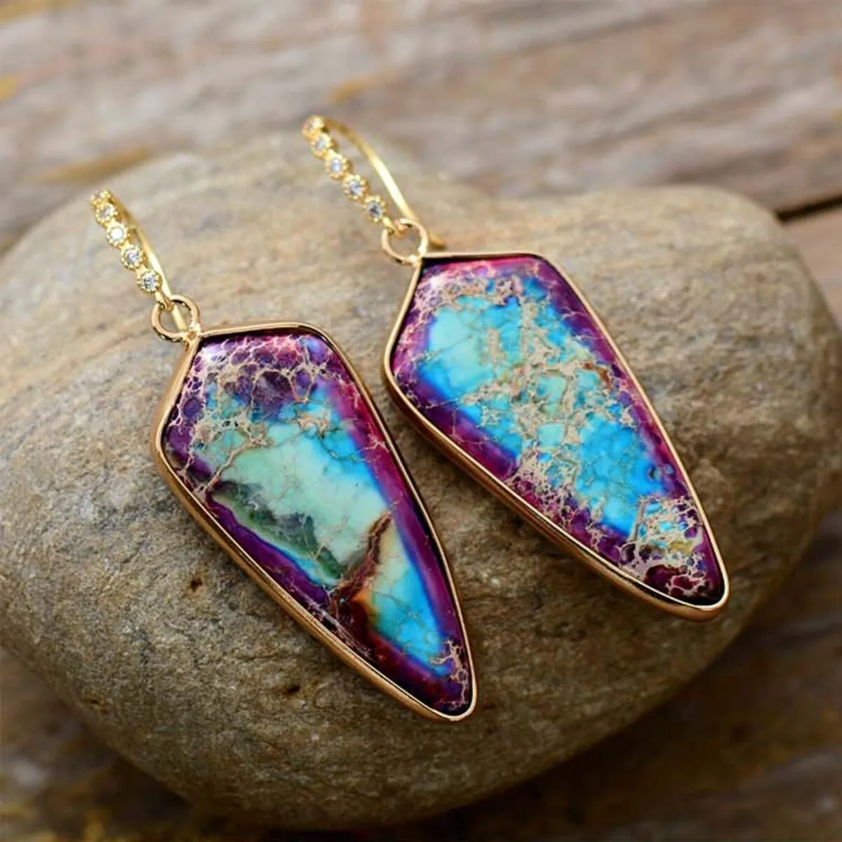 Purple & Blue Howlite Arrow Head Drop Earrings sold by Zulily product image thumbnail 2