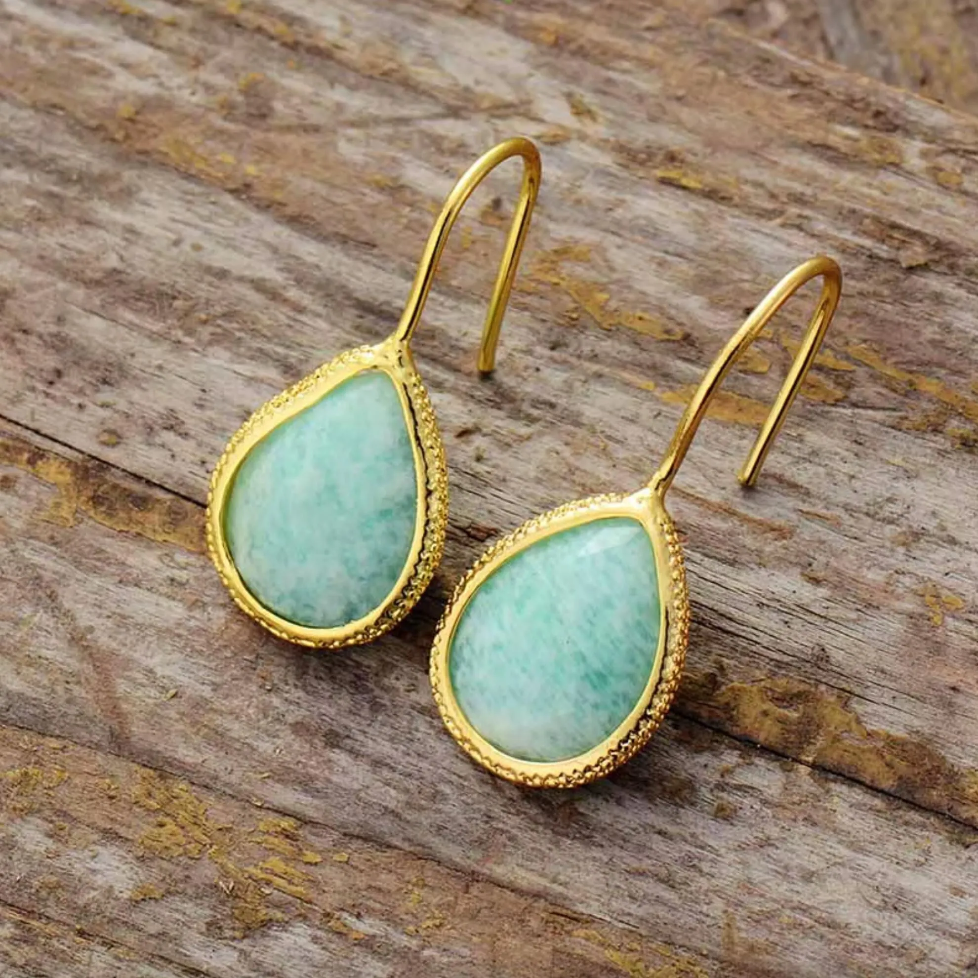 Amazonite Goldtone Teardrop Drop Earrings sold by Zulily product image thumbnail 2